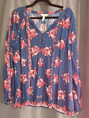 Matilda JANE Floral Peasant Blouse - Navy with RED/PINK Floral